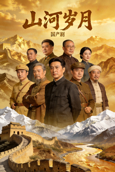 国产剧《山河岁月》海报，历史人物在壮丽山河前
