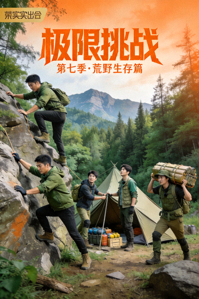 真人秀《极限挑战》海报，参与者在野外挑战任务